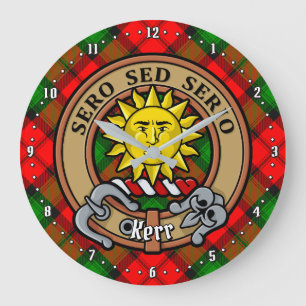 Grande Horloge Ronde Clan Kerr Crest sur Tartan