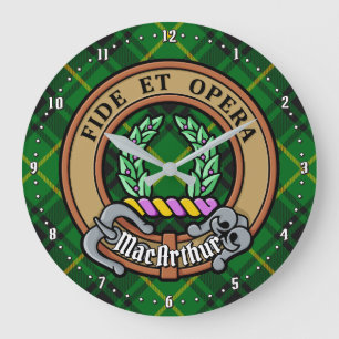 Grande Horloge Ronde Clan MacArthur Crest sur Tartan