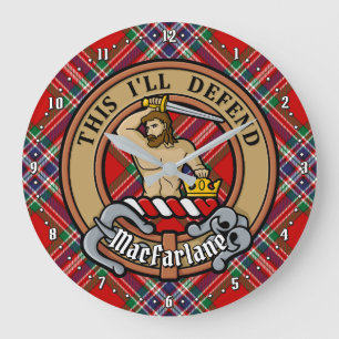 Grande Horloge Ronde Clan MacFarlane Crest sur Red Tartan