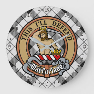 Grande Horloge Ronde Clan MacFarlane Crest sur tarte noir et blanc