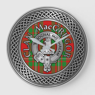 Grande Horloge Ronde Clan MacGregor Crest et Tartan Knot