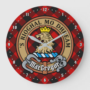 Grande Horloge Ronde Clan MacGregor Crest sur Rob Roy Tartan