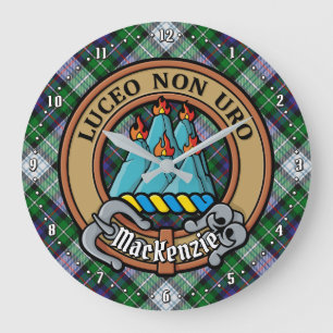 Grande Horloge Ronde Clan MacKenzie Crest sur Tartan de robe