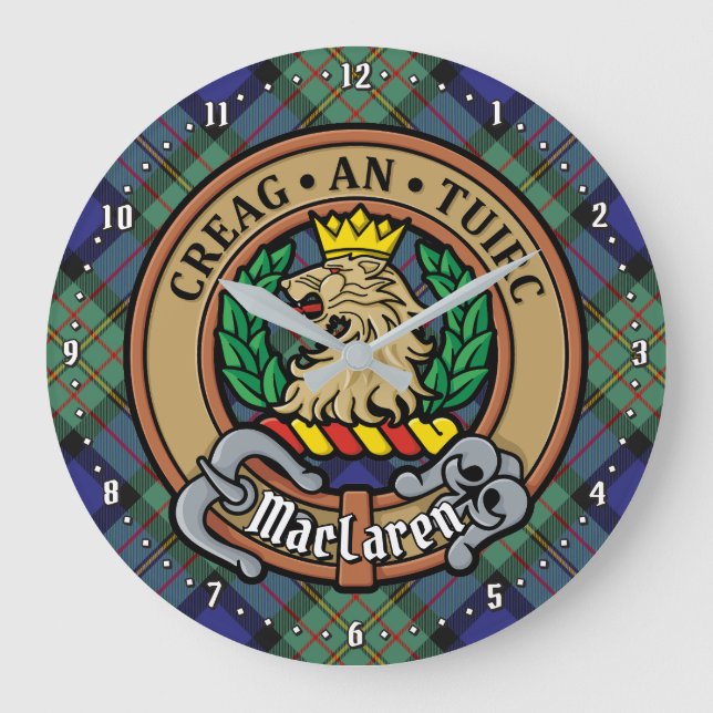 Grande Horloge Ronde Clan MacLaren Crest sur Tartan (Recto)