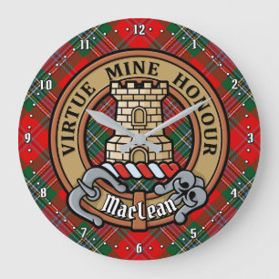 Grande Horloge Ronde Clan MacLean Crest sur Tartan