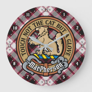 Grande Horloge Ronde Clan MacPherson Crest sur la chasse Tartan