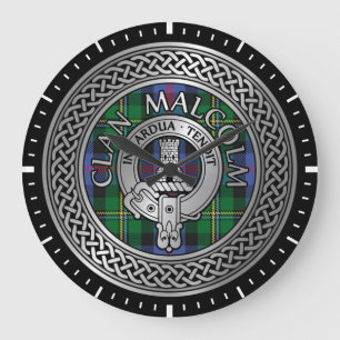 Grande Horloge Ronde Clan Malcolm Crest et Tartan Knot