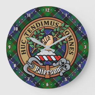 Grande Horloge Ronde Clan Paterson Crest sur Tartan
