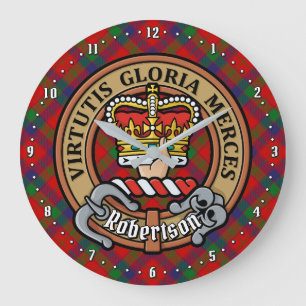 Grande Horloge Ronde Clan Robertson Crest sur Tartan