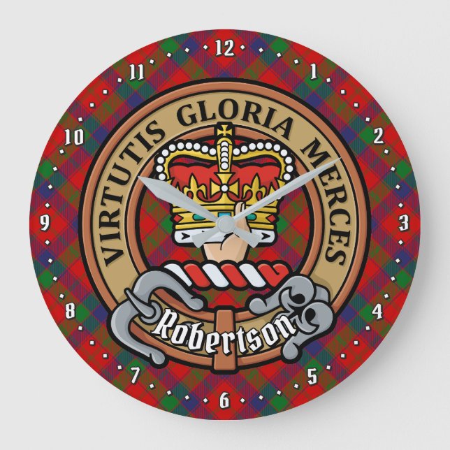 Grande Horloge Ronde Clan Robertson Crest sur Tartan (Recto)