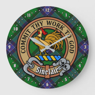 Grande Horloge Ronde Clan Sinclair Crest sur la chasse Tartan