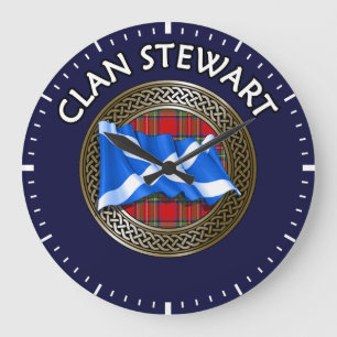 Grande Horloge Ronde Clan Stewart Tartan Knot & Flag