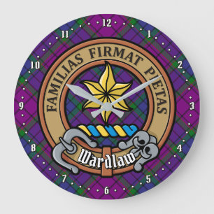 Grande Horloge Ronde Clan Wardlaw Crest sur Tartan