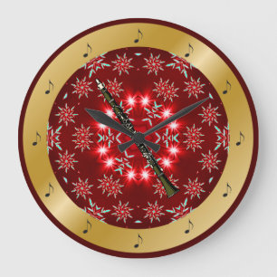 Grande Horloge Ronde Clarinet ~ Argent ~ Rouge ~ Or ~ Noël ~