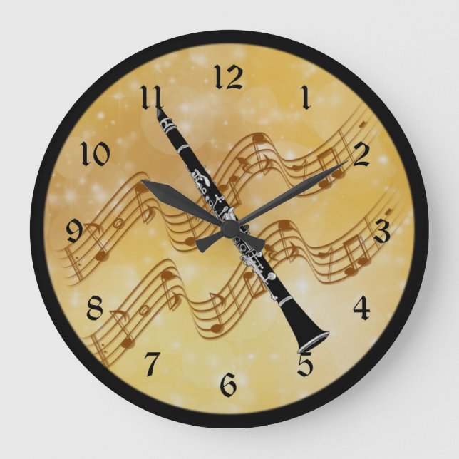 Grande Horloge Ronde Clarinet, moment musical magique, design doré (Recto)