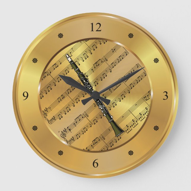 Grande Horloge Ronde Clarinet ~ Partition Partielle ~ Arrière - plan Or (Recto)
