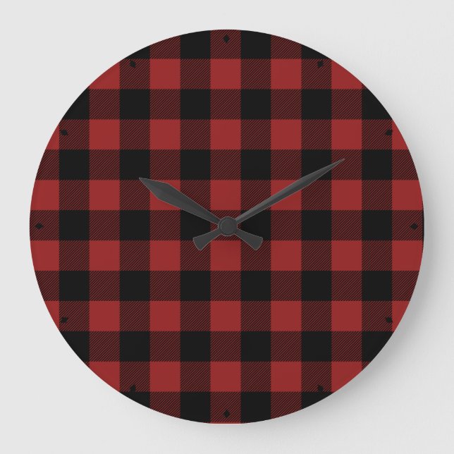 Grande Horloge Ronde Classic Buffalo Plaid | et noir (Recto)
