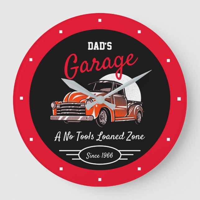 Grande Horloge Ronde Classic Chevy Truck Garage Dad's Any Name Red  (Recto)
