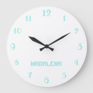 Grande Horloge Ronde Classic et Elegant White Pastel Turquoise Nom
