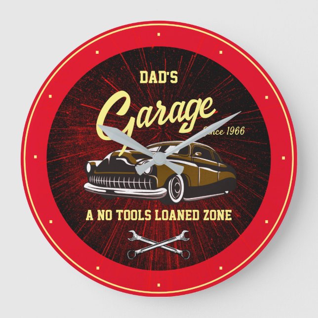 Grande Horloge Ronde Classic Low Rider Garage Nom Slogan Black Red (Recto)