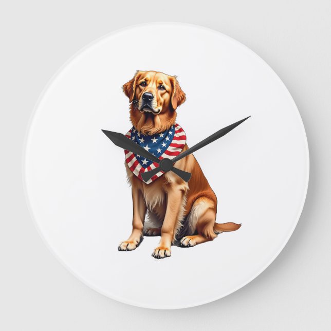 Grande Horloge Ronde Classic Patriotic Golden Retriever Vintage Shirt 2 (Recto)
