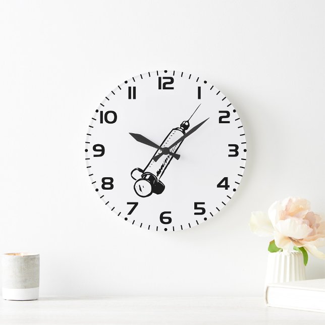 Grande Horloge Ronde Classic Syringe Sketch Medical Equipment (Créateur téléchargé)