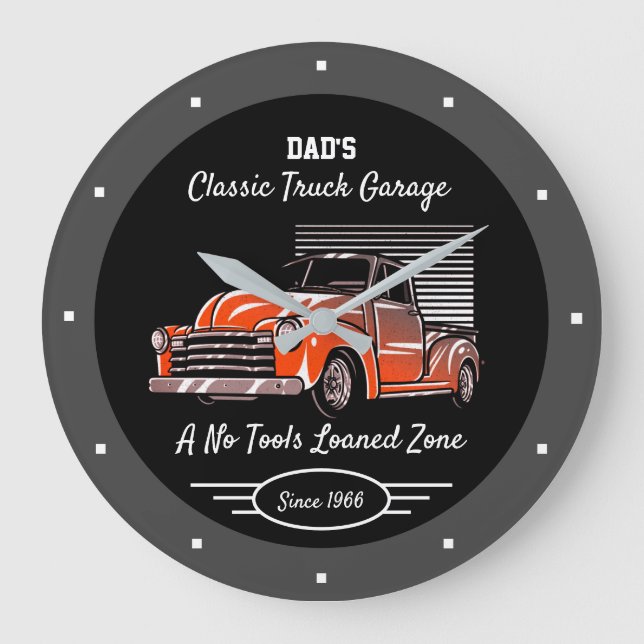 Grande Horloge Ronde Classic Truck Garage Papa's Any Name Chevy Black (Recto)