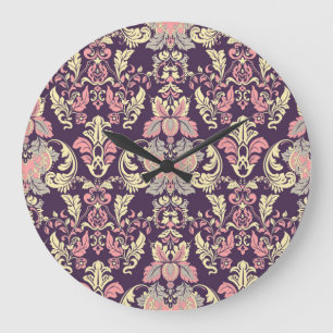 Grande Horloge Ronde Classique baroque, papier peint vintage à fleurs.