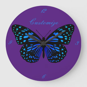 Grande Horloge Ronde Classique bleu de Thunder_Cove de papillon