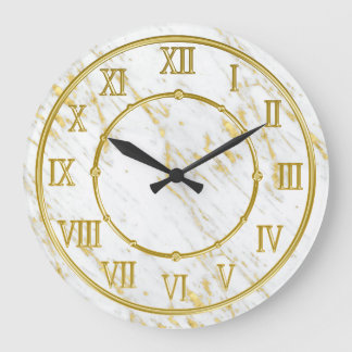 Grande Horloge Ronde Classy Marble Stone et Gold Look