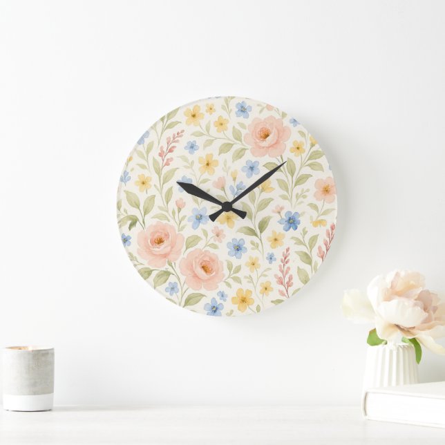 Grande Horloge Ronde Classy Shabby Chic Floral Motif (Maison)