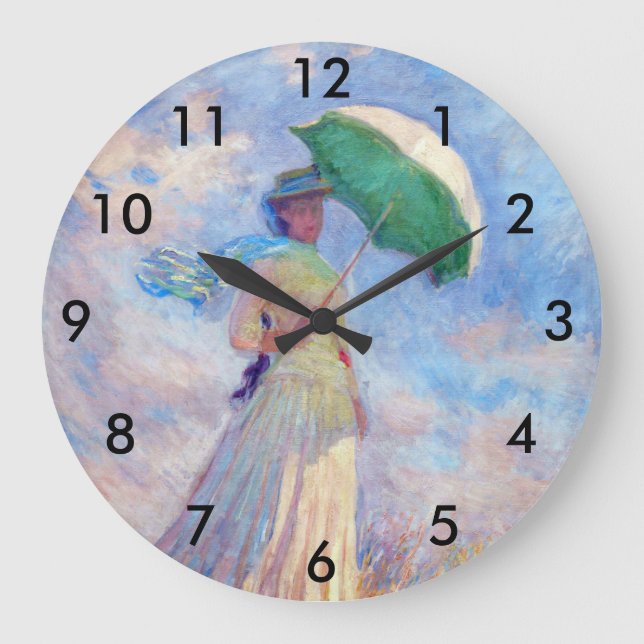 Grande Horloge Ronde Claude Monet - Femme avec un parasol face à droite (Recto)