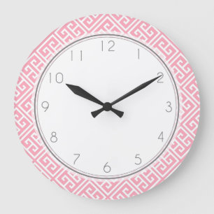 Grande Horloge Ronde Clé grecque rose pâle Motif