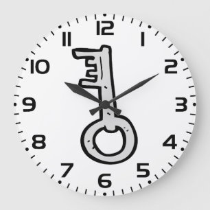 Grande Horloge Ronde Clé squelette vintage dessinée à la main argent an