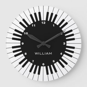 Grande Horloge Ronde Clés de piano modernes et élégantes avec nom perso