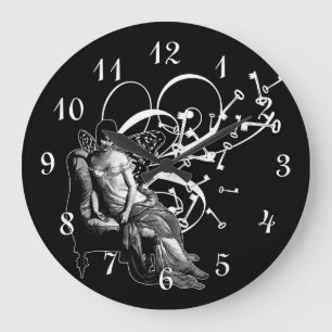 Grande Horloge Ronde Clés Et Ailes De Fée