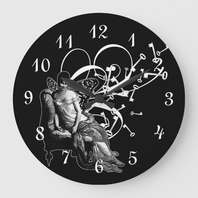 Grande Horloge Ronde Clés Et Ailes Fées (Recto)