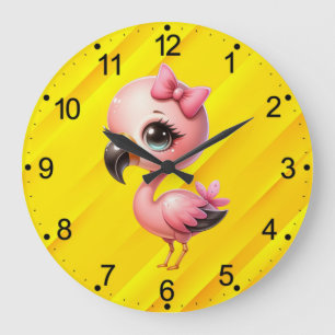 Grande Horloge Ronde Clipart de dessin Flamant rose aquarelle