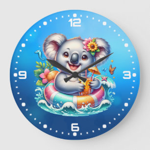 Grande Horloge Ronde Clipart de sublimation de koala d'été