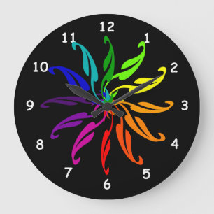 Grande Horloge Ronde Clock - Color Wheel Leaves on Black