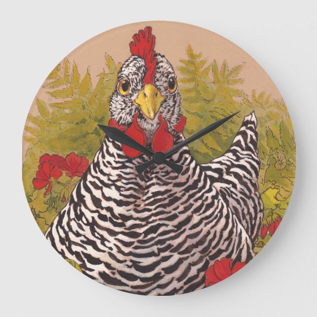 Grande Horloge Ronde Clock de Barred Rock Chicken (Recto)