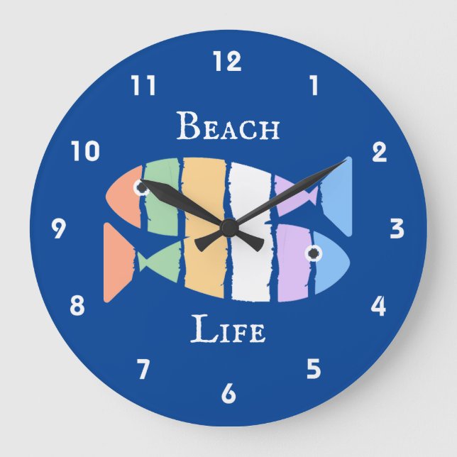 Grande Horloge Ronde Clock de Colorful Double Fish Beachy (Recto)