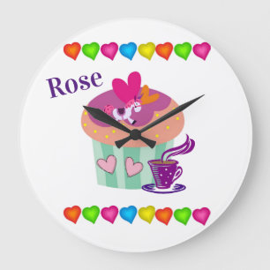 Grande Horloge Ronde Clock de Cupcake Hearts