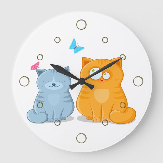 Grande Horloge Ronde Clock de Deux Kitties (Recto)