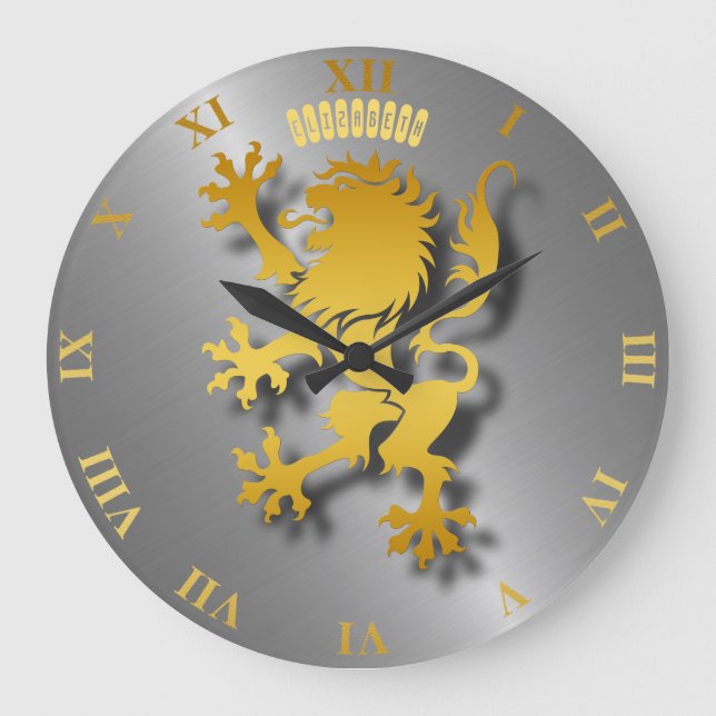Grande Horloge Ronde Clock de Golden Heraldic Lion With Shadows (Recto)