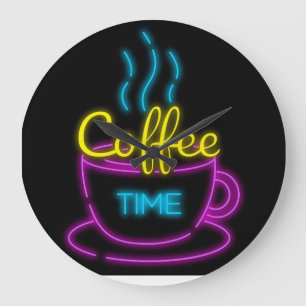 GRANDE HORLOGE RONDE CLOCK DE NEON COFFEE