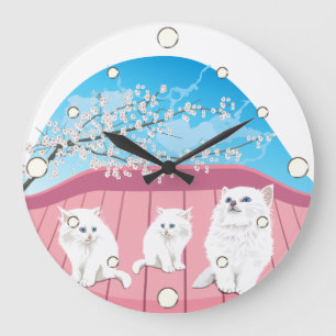 Grande Horloge Ronde Clock de Three Kittens