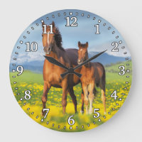 Clock Horse & Foal Wall