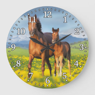 Grande Horloge Ronde Clock Horse & Foal Wall