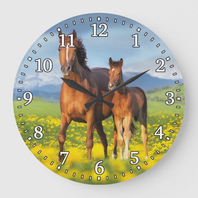 Grande Horloge Ronde Clock Horse & Foal Wall (Recto)